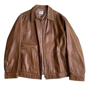 Men’s Armani Collezioni Calfskin Leather Jacket Tan Sz 48 Italy